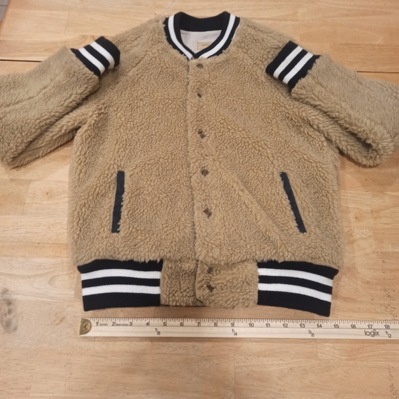 MOTHER Beige Teddy Letterman Snap women's Bomber Jacket in More Than a Feeling - Picture 10 of 16